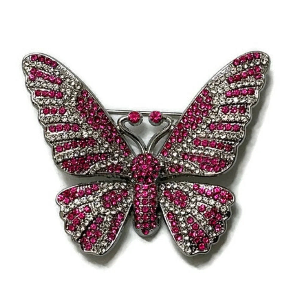 Pink and Silver Butterfly Brooch - Picture 3 of 6